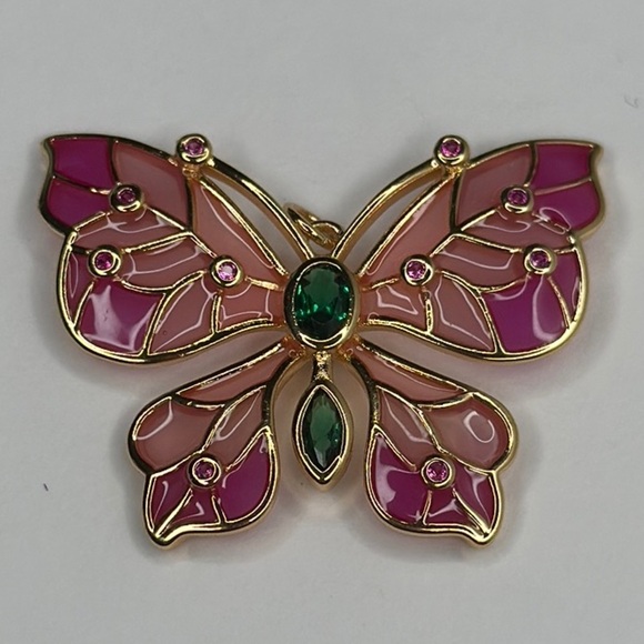 Artisan Jewelry - NWOT Rhinestone Crystal Enamel Pink Green Brooch Wedding Butterfly Mariposa Gift